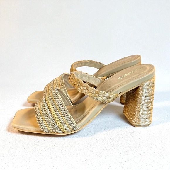 NWT Kaanas Braided Jute Accented Double Strap Slip-On Block Heeled Sandals Sz 9 - Picture 5 of 13